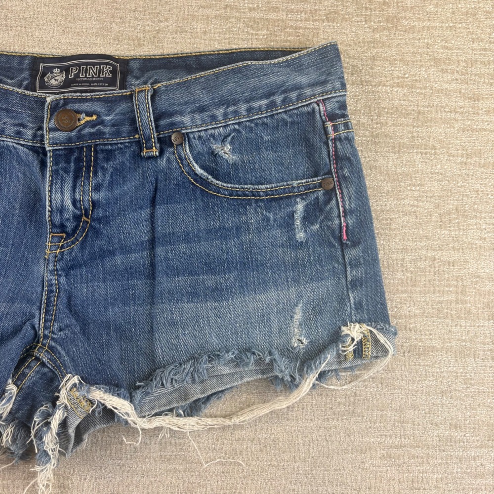 Vintage Y2K Victoria's Secret PINK Denim Micro Shortie Shorts Ultra Low Rise 4